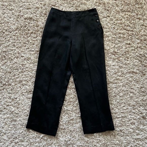Ralph Lauren Black Label - Straight Leg Linen Black Pants w/ Button Detail - Picture 2 of 15